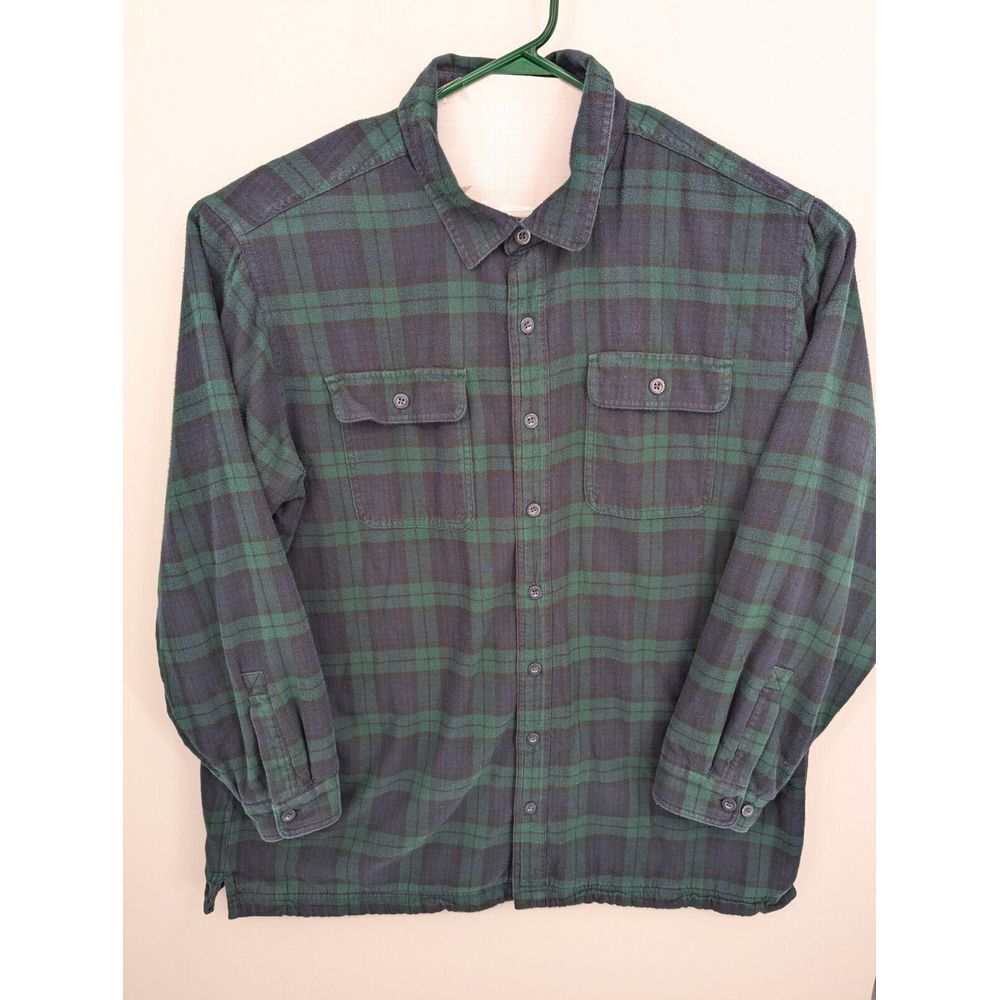LL Bean Men's Fleece Lined Flannel Shirt Jacket Shacket Black Watch Plaid, 2XLT